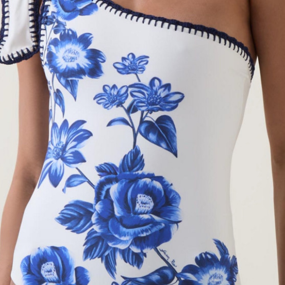FARM Rio Blue Floral One-Shoulder Swimsuit